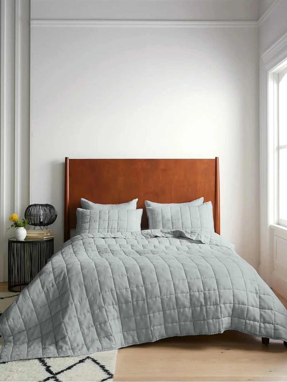 Quince European Linen Box Quilt Full/Queen Mist